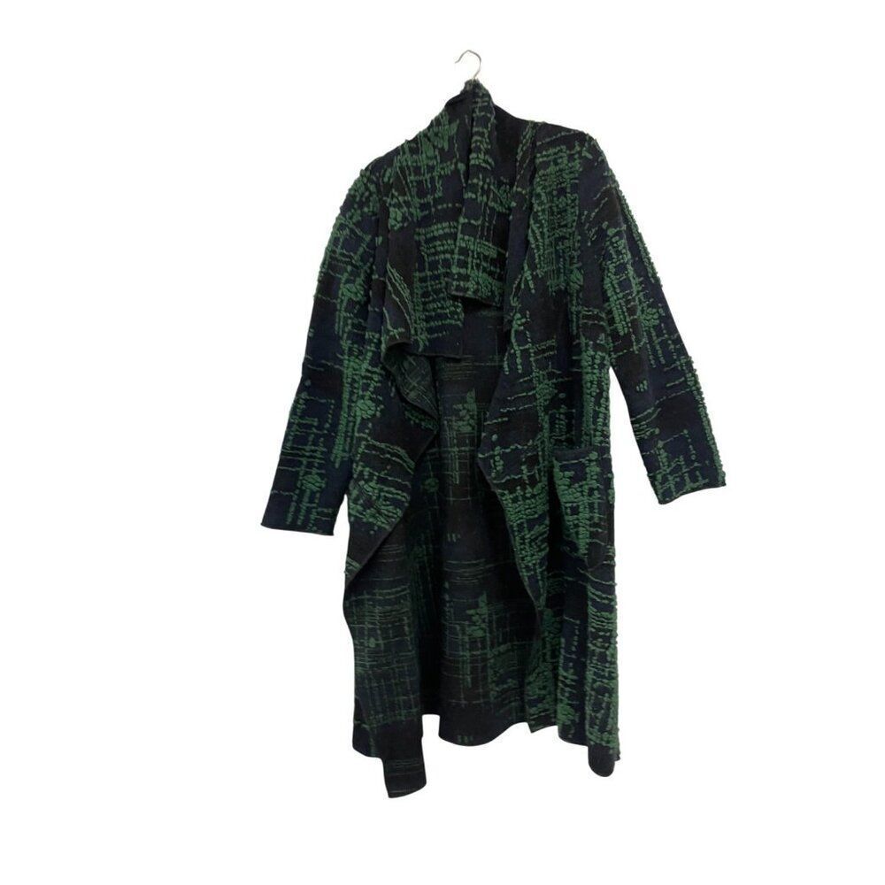 UBU Womens Sweater XL Navy Green Reversible Cardigan Wool Blend Duster NWT
